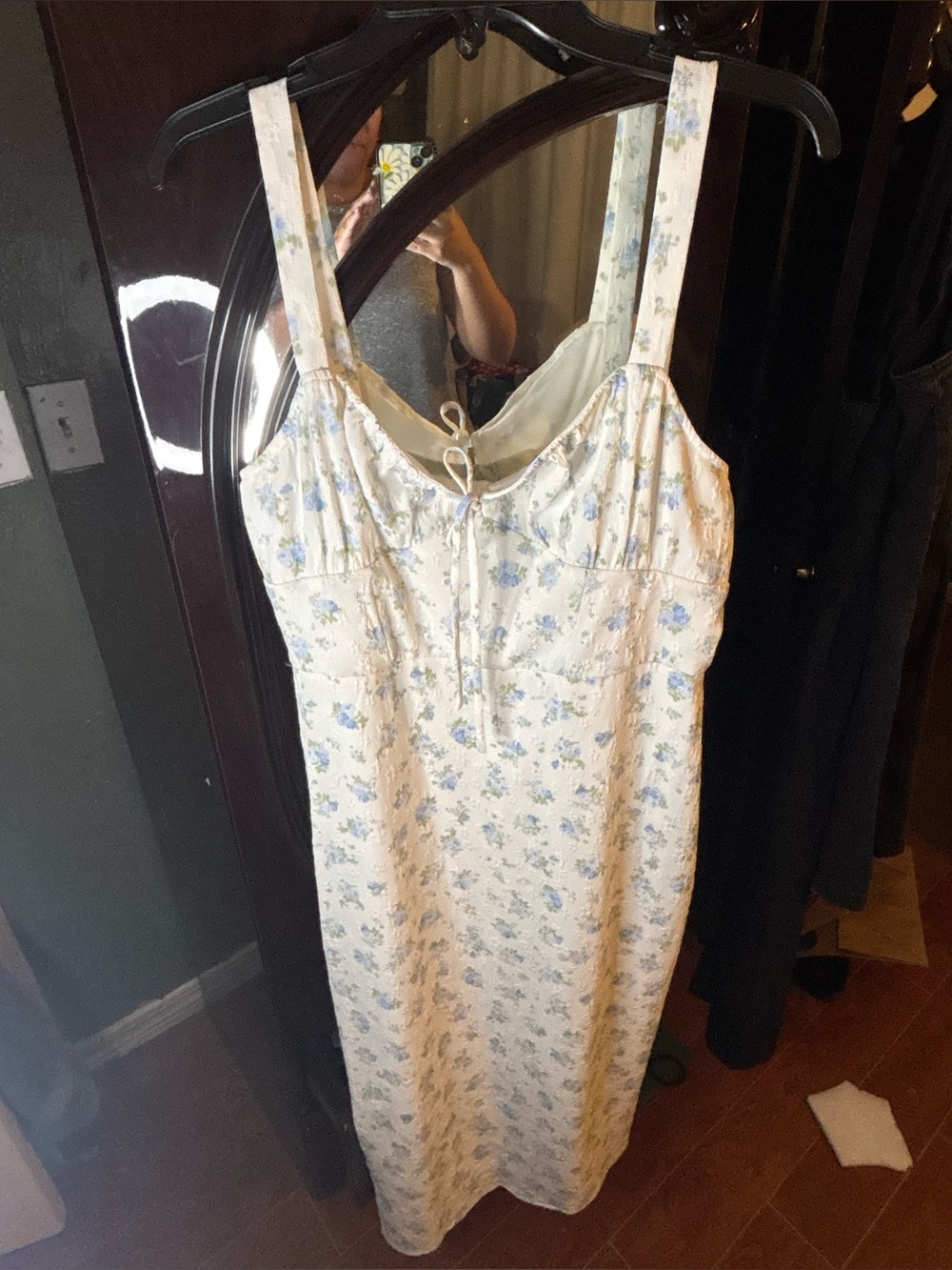 Floral Cotton Blend dress in Cream and Blue